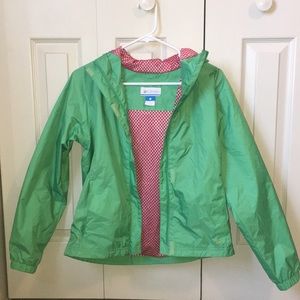 Columbia Green and Coral Rain Jacket